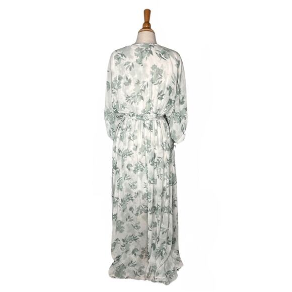 Baltic Born Sage Green Leaf Printed Wrap Maxi Dress Belted Flowy Boho Bohemian - Picture 2 of 4